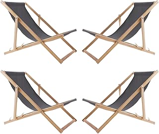 Lot de 4 Chaises Longues Pliables en Bois – Transats de Jardin Extérieur en Hêtre, Confort Ergonomique, Réglables 3 Positions, Résistants aux Intempéries, Idéals Terrasse, Plage, Balcon