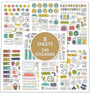 Zayookey 8 Feuilles Planificateur Autocollants 240 Stickers Bullet Journal Décoration Feuillets Autocollants pour Scrapbooking Calendrier Planification Budget