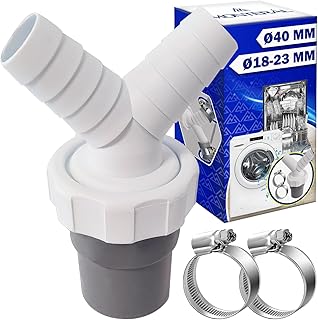 Adaptateur Double Evacuation Machine a Laver avec Sortie pour Tuyau Ø40 mm et Entrée Ø18-23 mm - Adaptateur Lave Vaisselle en Y - Set Inclut 2 Pièces Collier de Serrage Ø20-32 mm - MONTERAL