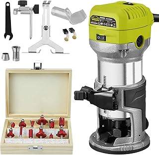 DEWINNER Affleureuse Défonceuse Trimmer Router Fraiseuse Électrique Outil à Bois 710W, 6 Vitesses Variables, 3 fixtures (1/4 Pouce/6mm/8mm), Profession Plastifieuse avec 12 Pcs Fraises & Accessoires