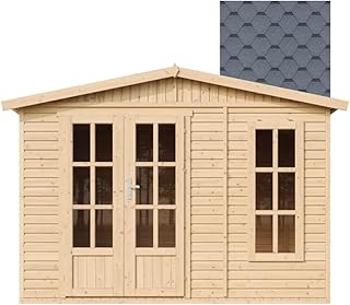 TIMBELA Abri de Jardin en Bois 6 m2 - l332xP222xH232cm - Cabanon Jardin extérieur avec Sol - Cabane de Jardin - Chalet de Loisirs - Maison d