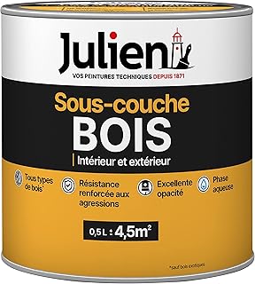 Julien Peinture Sous-Couche - Bois Intérieur et Extérieur - Portes, Volets, Fenêtres - Blanc Mat 0,5L