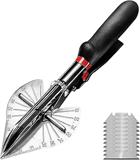 1 Pack Cisailles à Onglets Multi-angles 45-135 Degrés avec 10 Lames de Rechange, Cisaille à Angle Réglable pour PVC, Bois, Plastique et Liège, Poignée Antidérapante et Cadran Clair