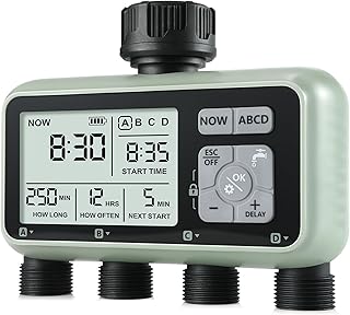 CROSOFMI 4 Voies Programmateur Arrosage Automatique Minuteur Arrosage pour Jardin Programmateur Robinet Arrosage Connecté/Mode Verrouillage Enfant/Mode Automatique & Manuel/Retard De Pluie/IPX5