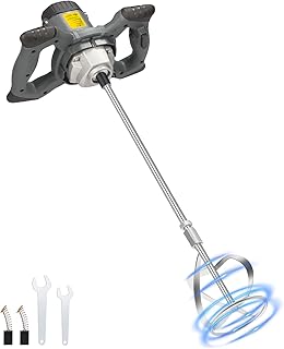 CUBEWAY Malaxeur Mortier Colle 1200W, Malaxeur Beton 220V, Professionnel Melangeur Beton Avec 6 Vitesses (500-1050 tr/min), Betonniere Électrique Pour Mélanger Aliments/Plâtre/Peinture/Ciment/Mortier