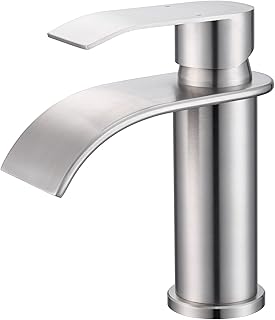 CECIPA Robinet Salle Bain, Moderne Mitigeur Lavabo Cascade, Hauteur de Bec 86 mm, Robinetterie Brossée G 3/8, Eau Chaude et Froide Disponible, Acier Inoxydable