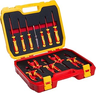 HÖGERT TECHNIK Lot de 12 outils électriciens isolés 1000 V tournevis manuel, tournevis plat et cruciforme, pinces, test de tension, coffret en plastique