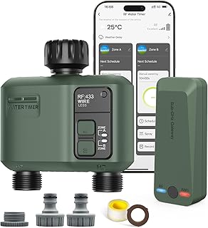 Programmateur Arrosage Connecté 2 Voies Automatique WiFi avec RF433 Technologie Programmable Irrigation Timer pour Jardin