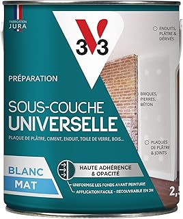 V33 SOUS-COUCHE UNIVERSELLE, Préparation avant peinture et papier peint, multi-supports, Blanc mat, 2,5L