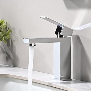 Moderne Robinet Salle de Bain, Mitigeur de Lavabo Design Elégant, Eau Chaude et Froide Disponible, Robinetterie en Acier Inoxydable Chromé G 3/8