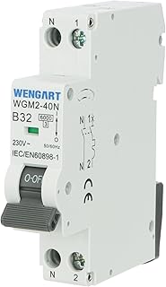 Wengart Disjoncteur miniature WGM2-40N, AC230 V 32 A 1P+N 6 kA B-Char, interrupteur de sécurité électrique pour la maison/l